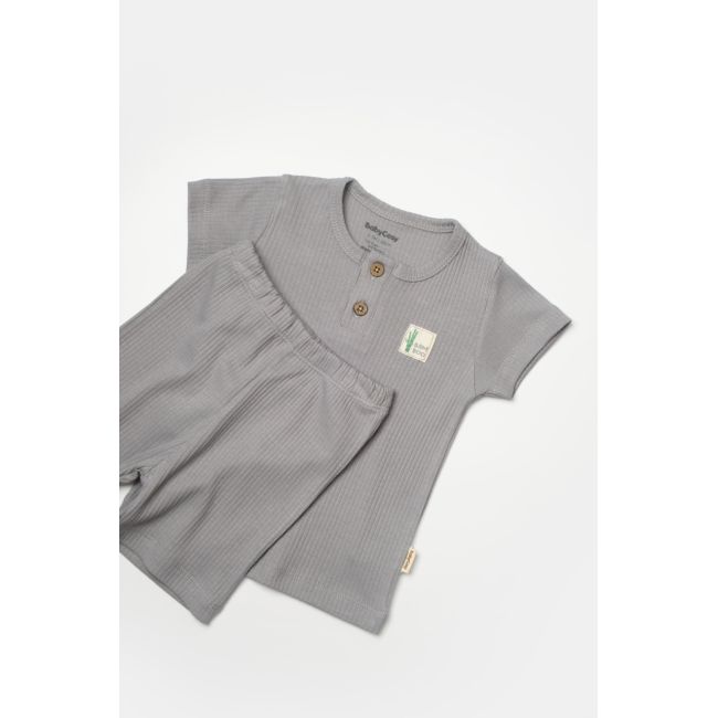 Set tricou cu pantaloni Bamboo, gri, BabyCosy, 50%bumbac+50% bambus (Marime: 6-9 luni) JEMBC-CSYB9044-6