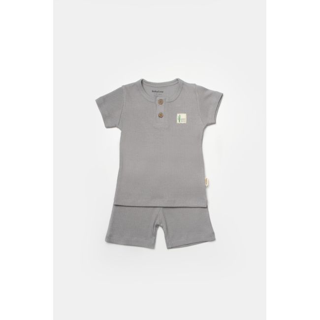Set tricou cu pantaloni Bamboo, gri, BabyCosy, 50%bumbac+50% bambus (Marime: 9-12 luni) JEMBC-CSYB9044-9
