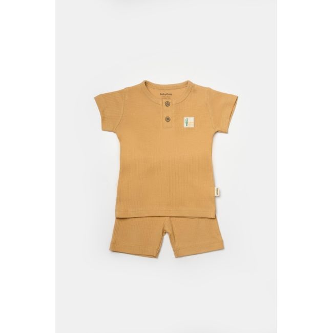 Set tricou cu pantaloni Bamboo, maro, BabyCosy, 50%bumbac+50% bambus (Marime: 18-24 Luni) JEMBC-CSYB9042-18