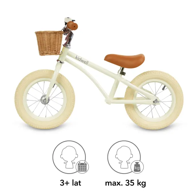 Bicicleta De Echilibru Fara Pedale Pentru Copii, Reglabila, Roti De 12  , Sonerie Si Cos, 3 Ani+, Retro Classy Cream, Kidwell Pjbrobicla01a0