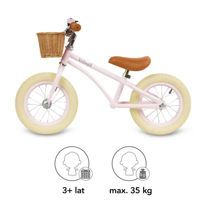 Bicicleta De Echilibru Fara Pedale Pentru Copii, Reglabila, Roti De 12  , Sonerie Si Cos, 3 Ani+, Retro Classy Pink, Kidwell Pjbrobicla02a0