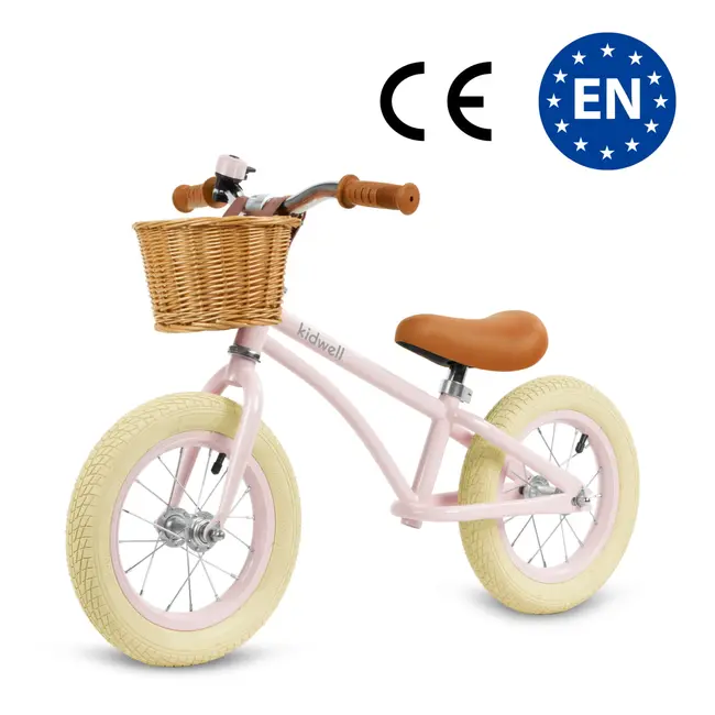 Bicicleta De Echilibru Fara Pedale Pentru Copii, Reglabila, Roti De 12  , Sonerie Si Cos, 3 Ani+, Retro Classy Pink, Kidwell Pjbrobicla02a0