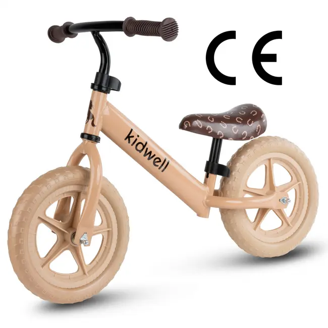 Bicicleta De Echilibru Fara Pedale Pentru Copii, Reglabila Si Roti Late Eva De 12  , Rebel Beige, Kidwell Pjbrobireb18a0