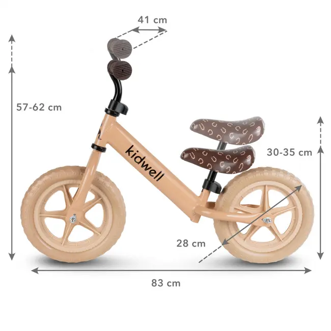 Bicicleta De Echilibru Fara Pedale Pentru Copii, Reglabila Si Roti Late Eva De 12  , Rebel Beige, Kidwell Pjbrobireb18a0