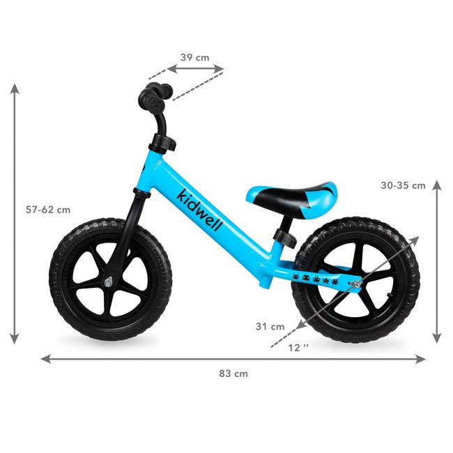 Bicicleta De Echilibru Fara Pedale Pentru Copii, Reglabila Si Roti Late Eva De 12  , Rebel Blue, Kidwell Pjbrobirel01a0