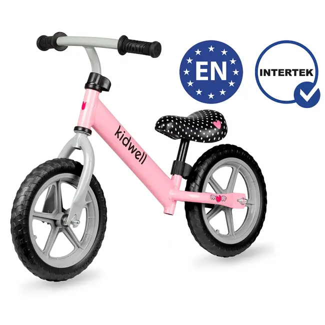 Bicicleta De Echilibru Fara Pedale Pentru Copii, Reglabila Si Roti Late Eva De 12  , Rebel Pink, Kidwell Pjbrobirel03a0