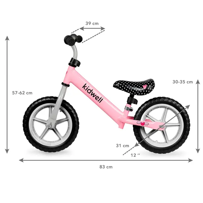 Bicicleta De Echilibru Fara Pedale Pentru Copii, Reglabila Si Roti Late Eva De 12  , Rebel Pink, Kidwell Pjbrobirel03a0