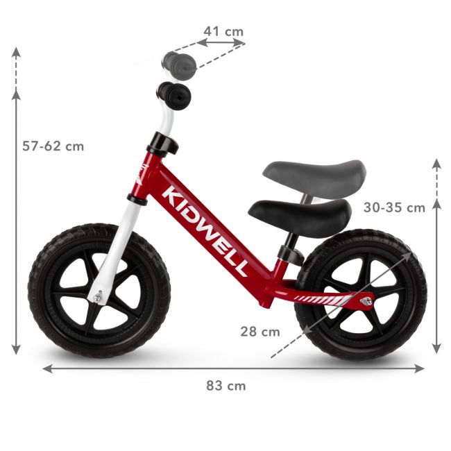 Bicicleta De Echilibru Fara Pedale Pentru Copii, Reglabila Si Roti Late Eva De 12  , Rebel Red, Kidwell Pjbrobireb17a0