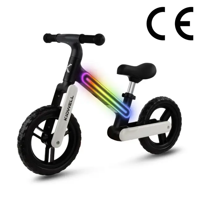Bicicleta De Echilibru Fara Pedale Pentru Copii, Sa Reglabila, Cu Lumini Led, Roti Eva, 2 Ani+, Suno Black White, Kidwell Pjbrobisun02a0