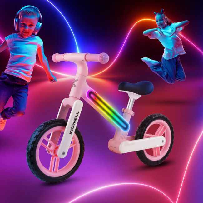 Bicicleta De Echilibru Fara Pedale Pentru Copii, Sa Reglabila, Cu Lumini Led, Roti Eva, 2 Ani+, Suno Pink, Kidwell Pjbrobinix03a0-5611