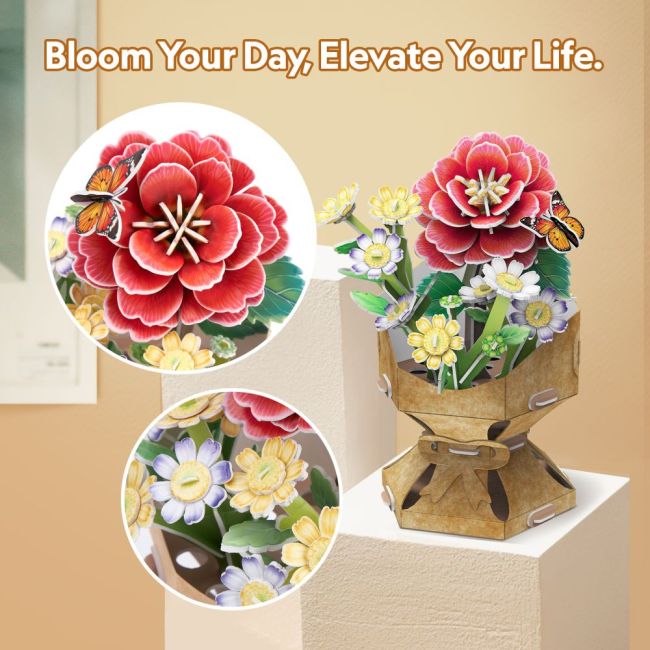 Cubic Fun - Buchet de flori 3D Camelie 109 piese ARTCUW3302h