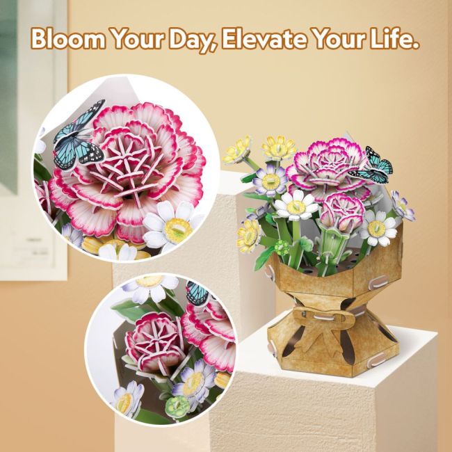 Cubic Fun - Buchet de flori 3D Garoafa 134 piese ARTCUW3300h