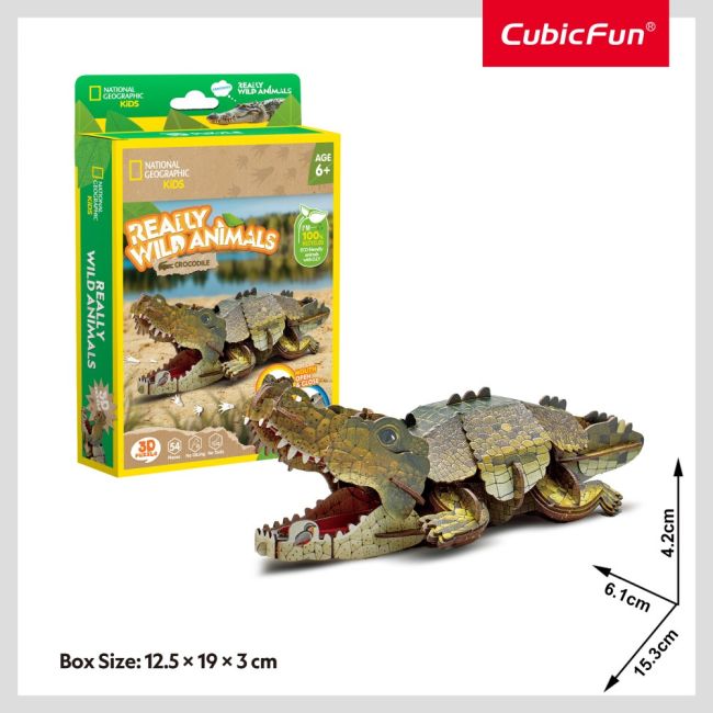 Cubic Fun - National Geographic Animale Salbatice Puzzle 3D Crocodil 54 piese ARTCUDS1076h