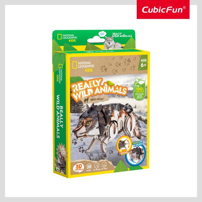 Cubic Fun - National Geographic Animale Salbatice Puzzle 3D Lup Cenusiu 58 piese ARTCUDS1073h