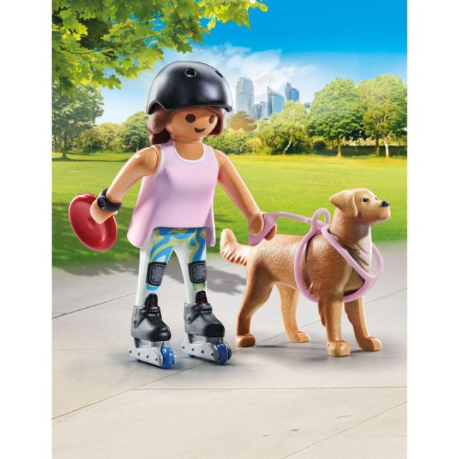 Playmobil - Figurina patinatoare cu animalut de colectie caine Retriever ARTPM71739