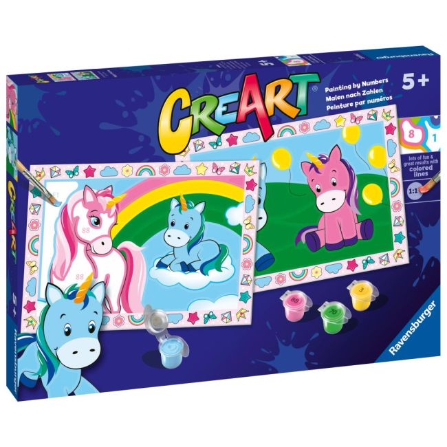 Ravensburger - CreArt pictura pe numere pentru copii 2 sabloane unicorni veseli ARTRVSPBN23699