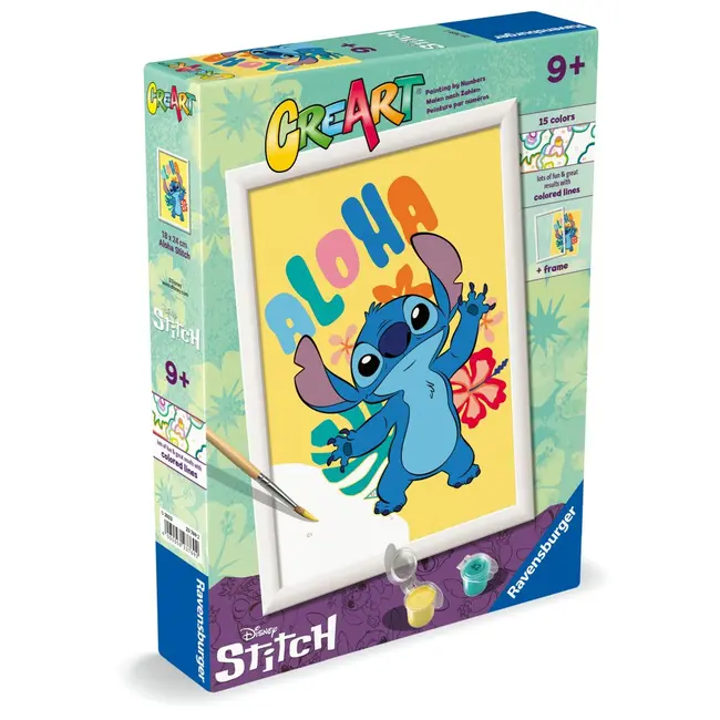 Ravensburger - CreArt pictura pe numere pentru copii Aloha Disney Stitch ARTRVSPBN23769
