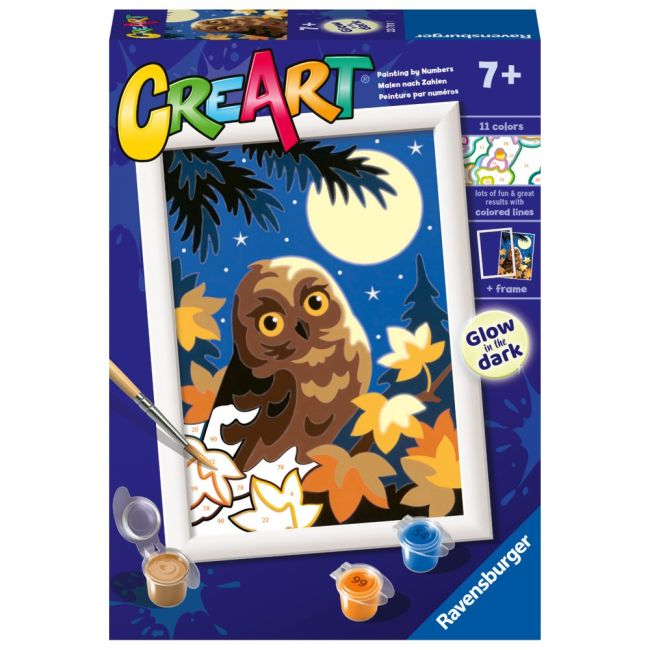 Ravensburger - CreArt pictura pe numere pentru copii bufnita care straluceste in intuneric ARTRVSPBN23711