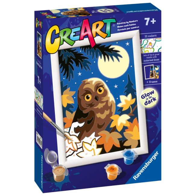 Ravensburger - CreArt pictura pe numere pentru copii bufnita care straluceste in intuneric ARTRVSPBN23711