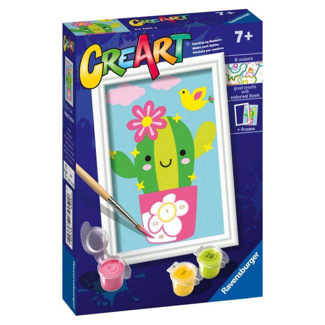 Ravensburger - CreArt pictura pe numere pentru copii cactus in ghiveci ARTRVSPBN23660
