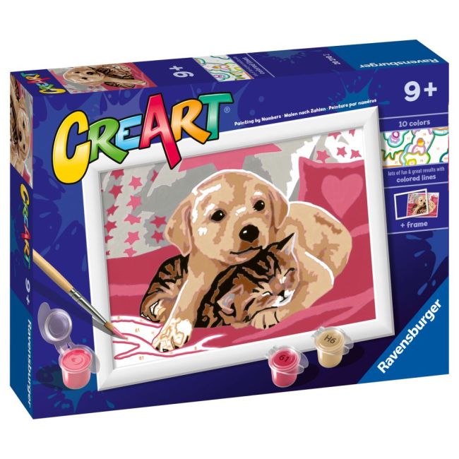 Ravensburger - CreArt pictura pe numere pentru copii catelus si pisicuta pe patura ARTRVSPBN20210