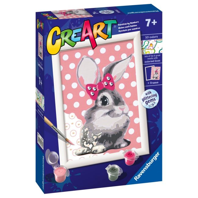 Ravensburger - CreArt pictura pe numere pentru copii iepuras cu funda ARTRVSPBN28933