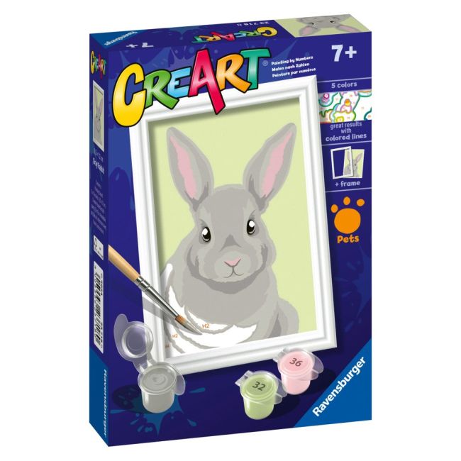 Ravensburger - CreArt pictura pe numere pentru copii iepuras gri ARTRVSPBN23718