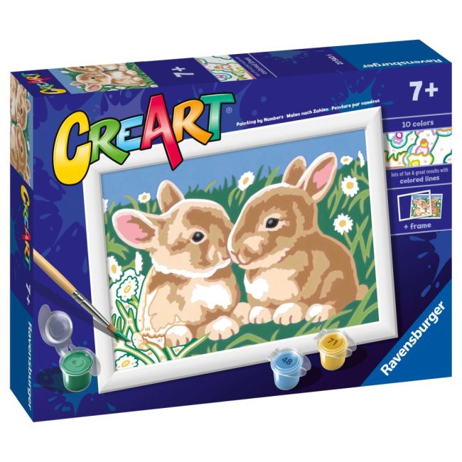 Ravensburger - CreArt pictura pe numere pentru copii iepurasi printre margarete ARTRVSPBN23563