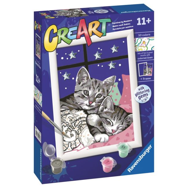 Ravensburger - CreArt pictura pe numere pentru copii pisicute somnoroase cu pietre sclipitoare ARTRVSPBN20213
