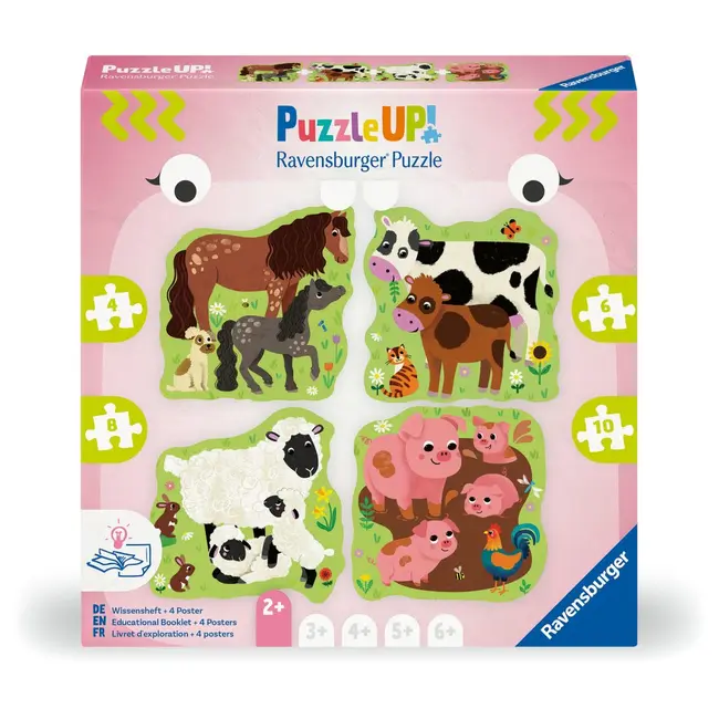 Ravensburger - Puzzle Up animale de la ferma 4 puzzle contur 4 6 8 10 piese ARTRVSPC04001