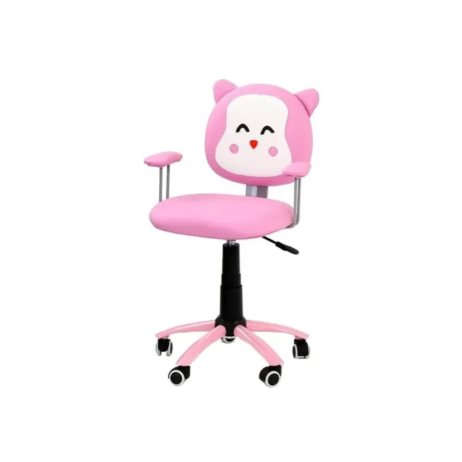 Set birou ergonomic HM Collorido, inaltime reglabila, unghi inclinare ajustabil, MDF, alb si scaun birou HM Kitty, piele ecologica, Mecanism de balans, 80 Kg, roz DRM10544