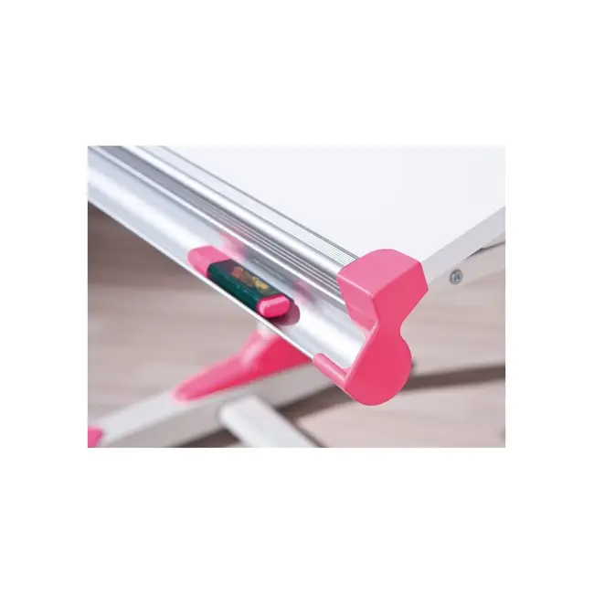 Set birou ergonomic hm collorido, inaltime reglabila, unghi inclinare ajustabil, mdf, alb si scaun birou hm kitty, piele ecologica, mecanism de balans, 80 kg, roz drm10544