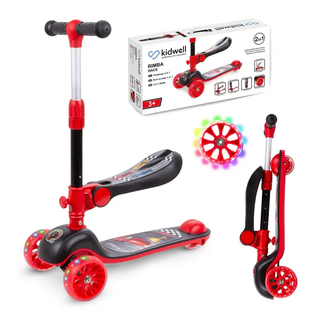 Trotineta Copii Cu Sezut, Transformabila 2in1, Pliabila, Cu Lumini Led, Rimba Race, 1-5 Ani, Pana La 50 Kg, Kidwell Pjbhubarim01a2