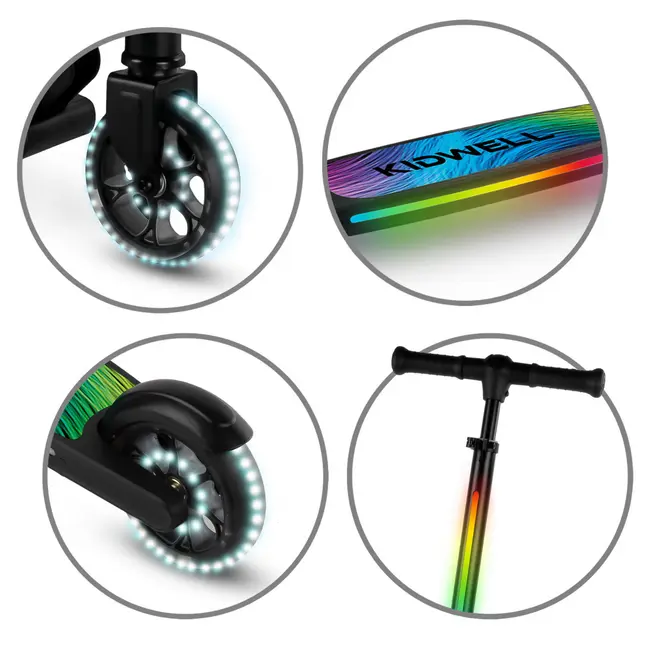 Trotineta Cu 2 Roti Pentru Copii, 3in1, Pliabila, Reglabila, Cu Iluminare Led Incorporata, Mido Black, 5 Ani+, Pana La 100 Kg, Kidwell Pjbhuskmid01a0