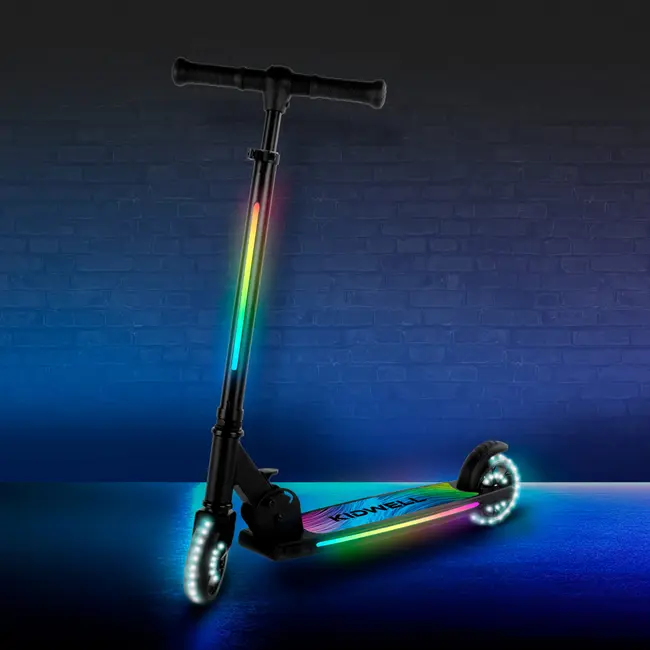 Trotineta Cu 2 Roti Pentru Copii, 3in1, Pliabila, Reglabila, Cu Iluminare Led Incorporata, Mido Black, 5 Ani+, Pana La 100 Kg, Kidwell Pjbhuskmid01a0