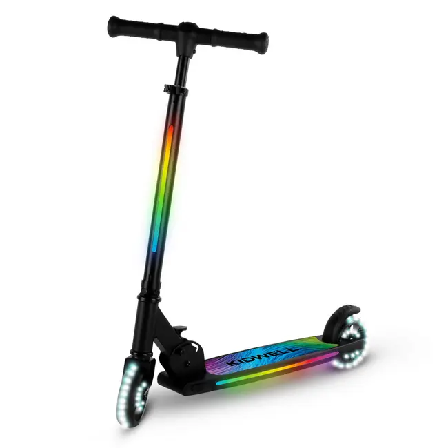 Trotineta Cu 2 Roti Pentru Copii, 3in1, Pliabila, Reglabila, Cu Iluminare Led Incorporata, Mido Black, 5 Ani+, Pana La 100 Kg, Kidwell Pjbhuskmid01a0