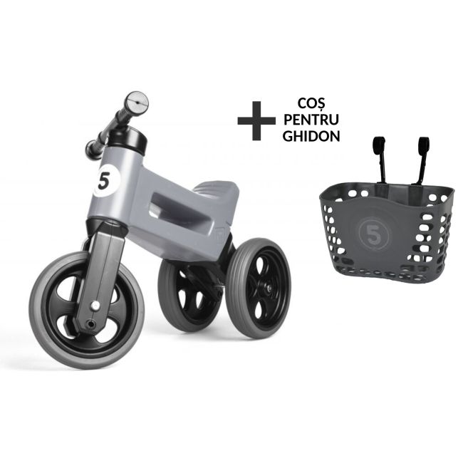 Bicicleta fara pedale cu cosulet pentru ghidon Funny Wheels Rider SPORT 2 in 1 Gri PMICFWR-S-GREYB
