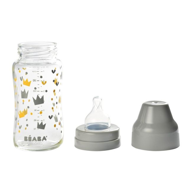 Biberon din sticla cu gat larg Crown 240ml Grey ERFB911653