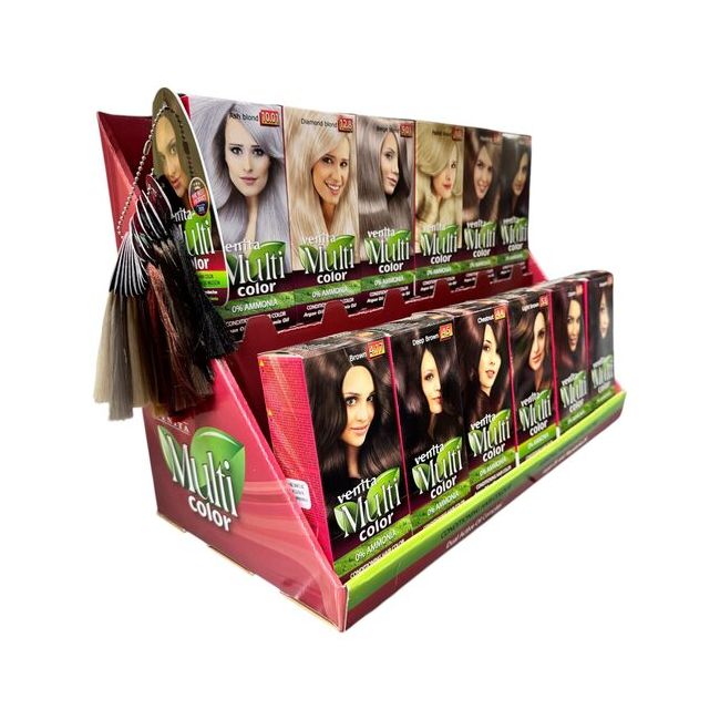 Display din carton cu 30 bucati Vopsea de par Venita Multicolor si paletar