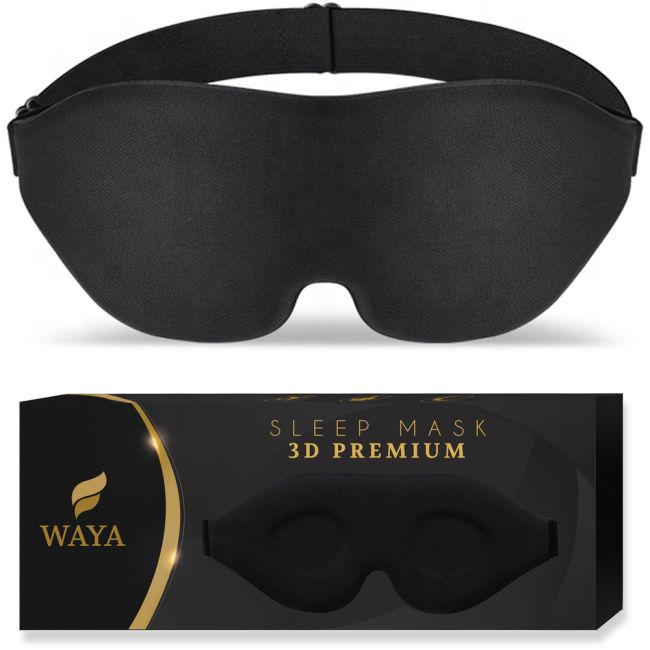 Masca de somn 3D Premium, WAYA , Poliester, Reglabila, 100% lumina blocata, Negru EKDEM-S1