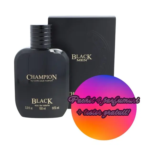 Pachet 4 x Apa de toaleta Champion Black, barbati, Cote D´Azur, 100 ml + TESTER