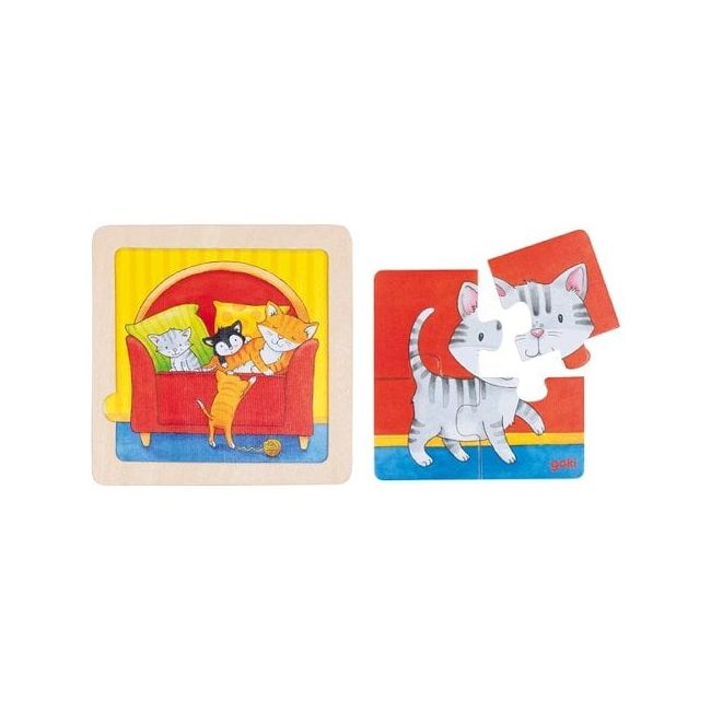 Puzzle Educativ Lemn 2 in 1 Copii 1 an+ Set 4 Buc Animalute   Carboysafety CBKCBK-57327