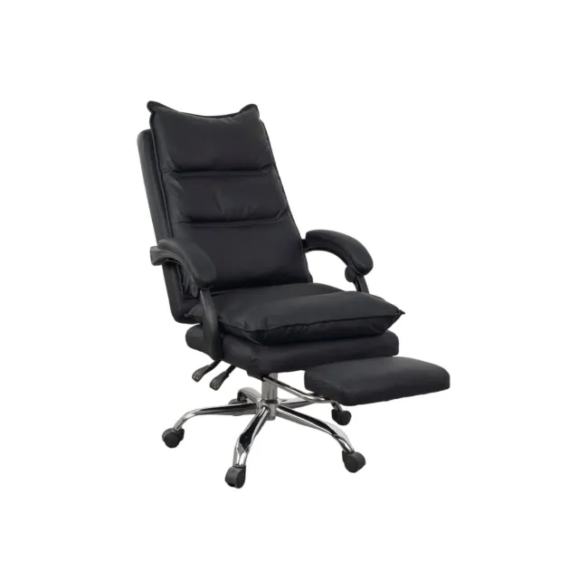 Scaun directorial ab041, piele ecologica, robust, cadru cromat, spatar rabatabil, suport picioare,120 kg, negru drm10368