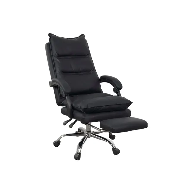 Scaun directorial ab041, piele ecologica, robust, cadru cromat, spatar rabatabil, suport picioare,120 kg, negru drm10368