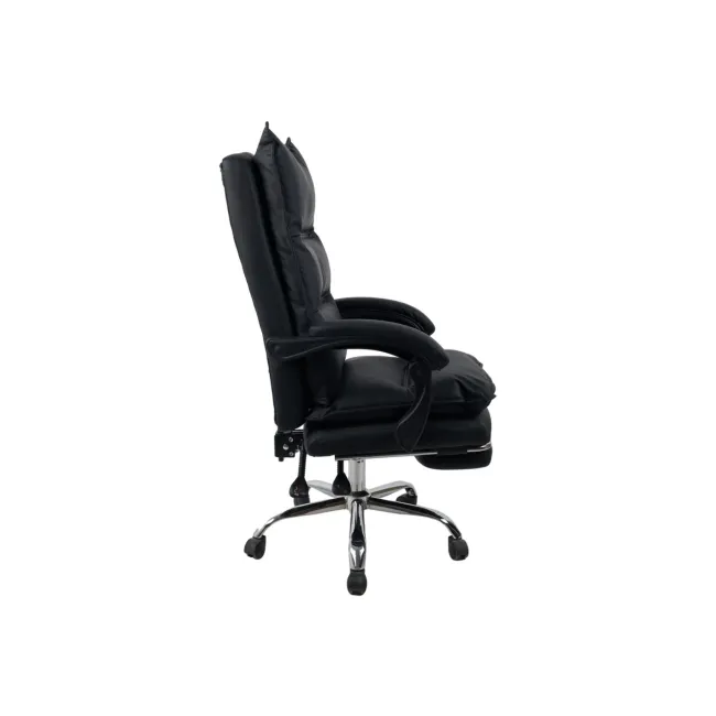 Scaun directorial ab041, piele ecologica, robust, cadru cromat, spatar rabatabil, suport picioare,120 kg, negru drm10368