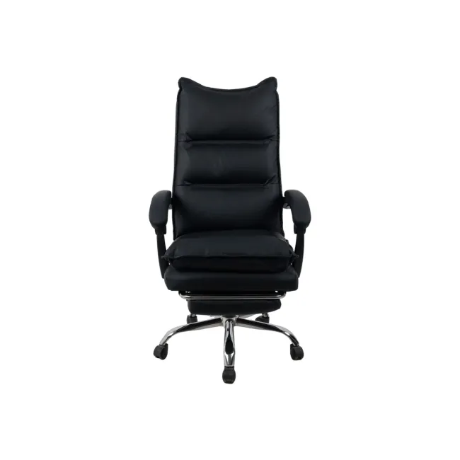 Scaun directorial ab041, piele ecologica, robust, cadru cromat, spatar rabatabil, suport picioare,120 kg, negru drm10368