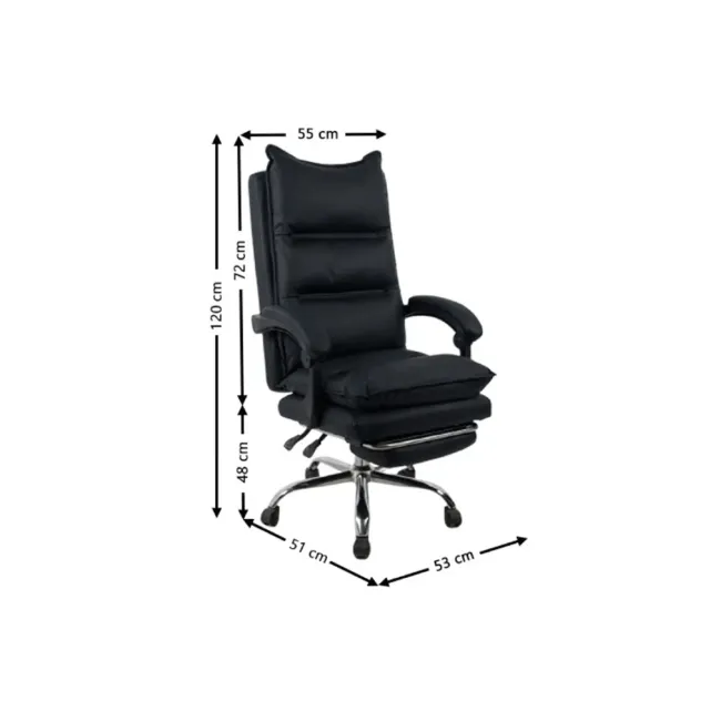 Scaun directorial ab041, piele ecologica, robust, cadru cromat, spatar rabatabil, suport picioare,120 kg, negru drm10368