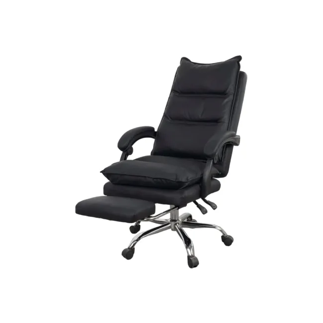 Scaun directorial ab041, piele ecologica, robust, cadru cromat, spatar rabatabil, suport picioare,120 kg, negru drm10368