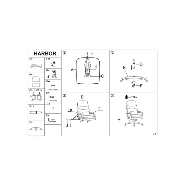 Scaun directorial hm harbor, piele ecologica, inaltime reglabila, mecanism de balansare, perne duble, 120 kg, negru drm10546