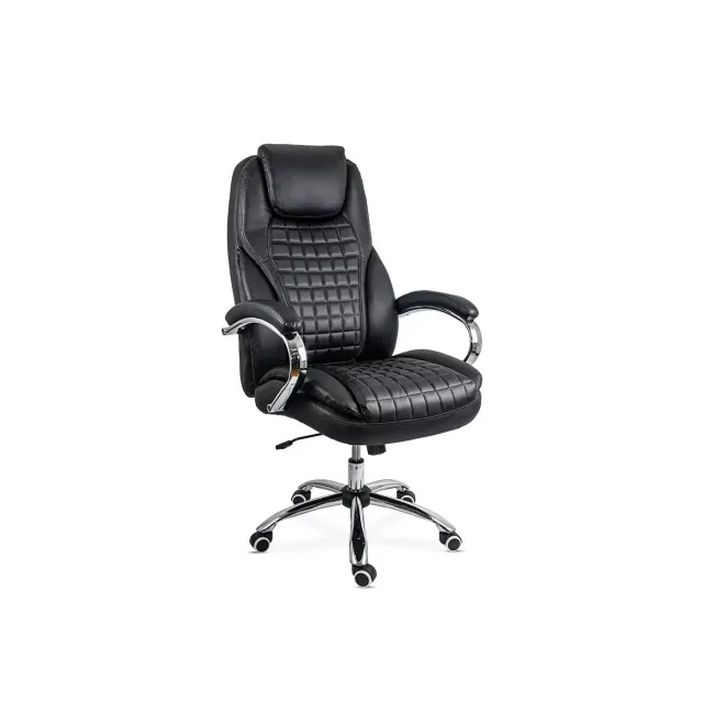 Scaun directorial off 633, piele ecologica, suport lombar, robust, mecanism de balans, brate tapitate,120 kg, negru drm10543